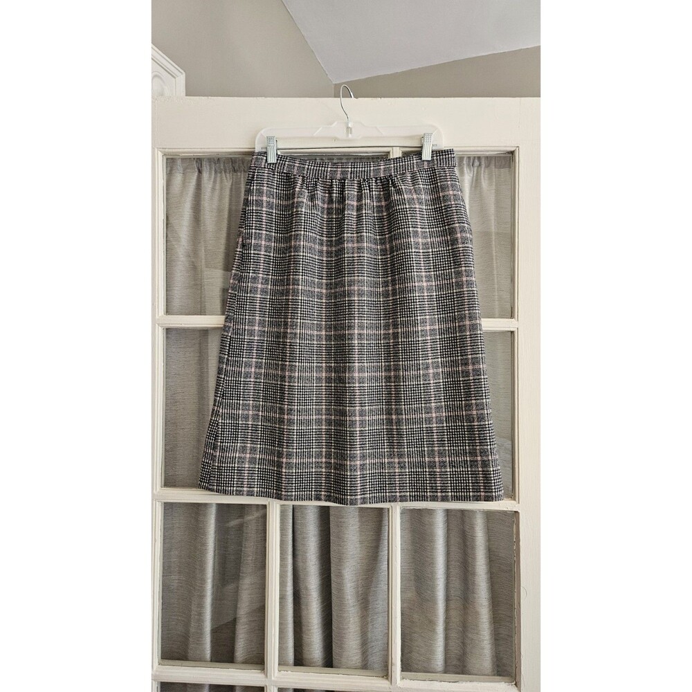 Vintage Pendleton Womens 14 Pure Virgin Wool A Line Midi Skirt Pink Black Plaid